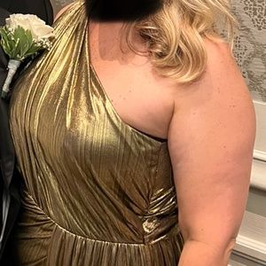 MAC DUGGAL DRAPED METALLIC ONE-SHOULDER COLUMN GOWN Size 12